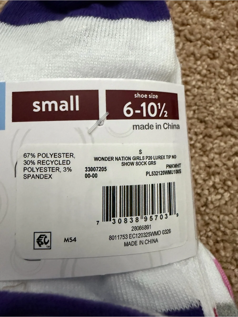 Wonder Nation Girls' Lightweight No Show Socks, 20-Pair Pack Small, Shoe Size 6